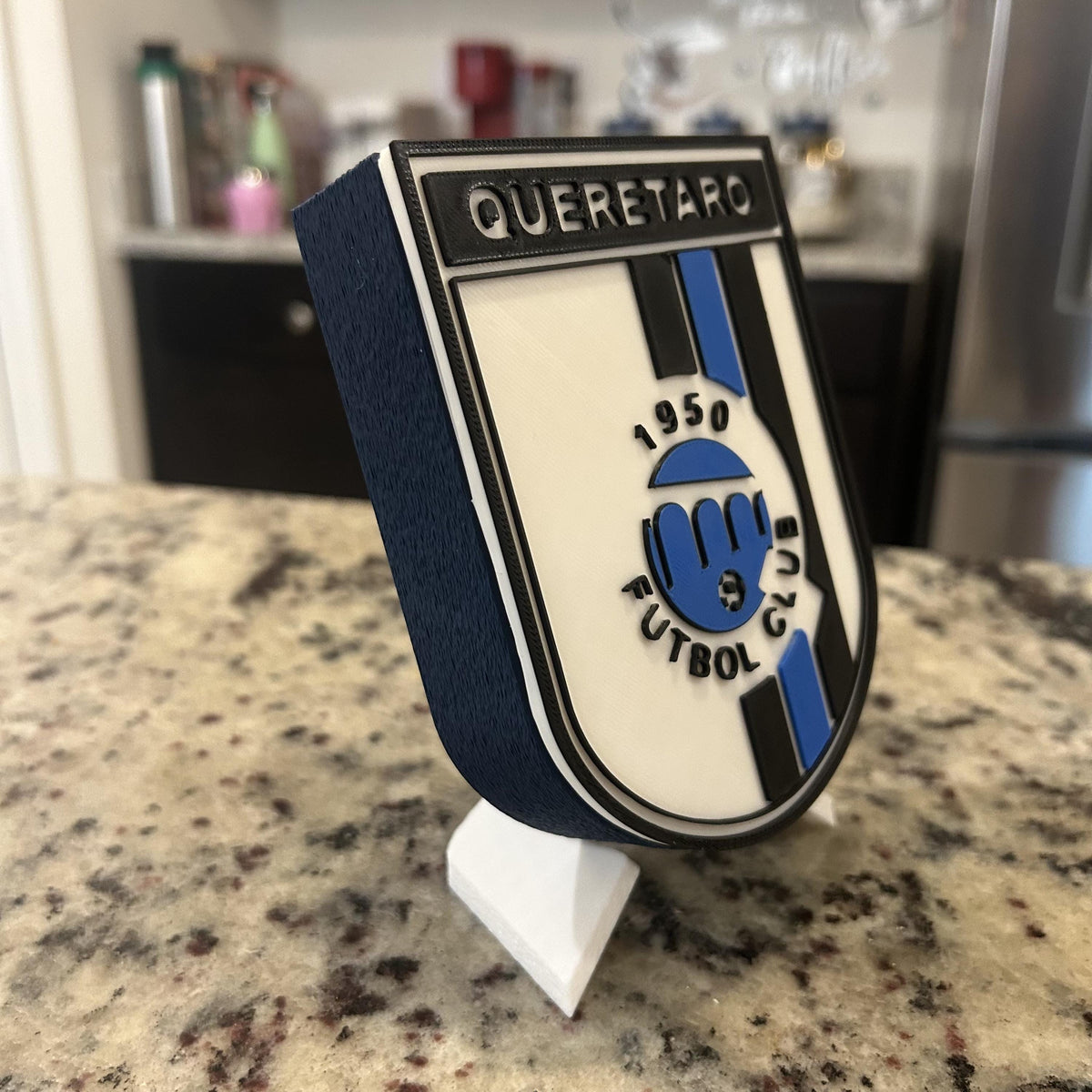 Queretaro FC 3D Printed Crest Display with Stand; 3D printed fan gift, made in USA