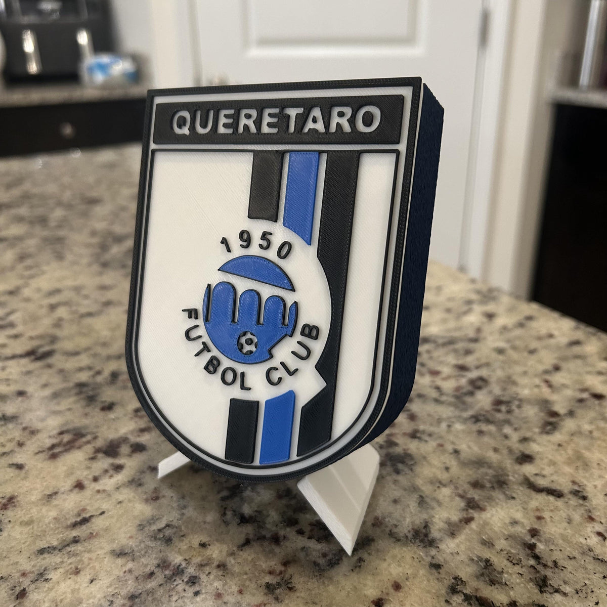 Queretaro FC 3D Printed Crest Display with Stand; 3D printed fan gift, made in USA