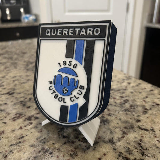 Queretaro FC 3D Printed Crest Display with Stand; 3D printed fan gift, made in USA