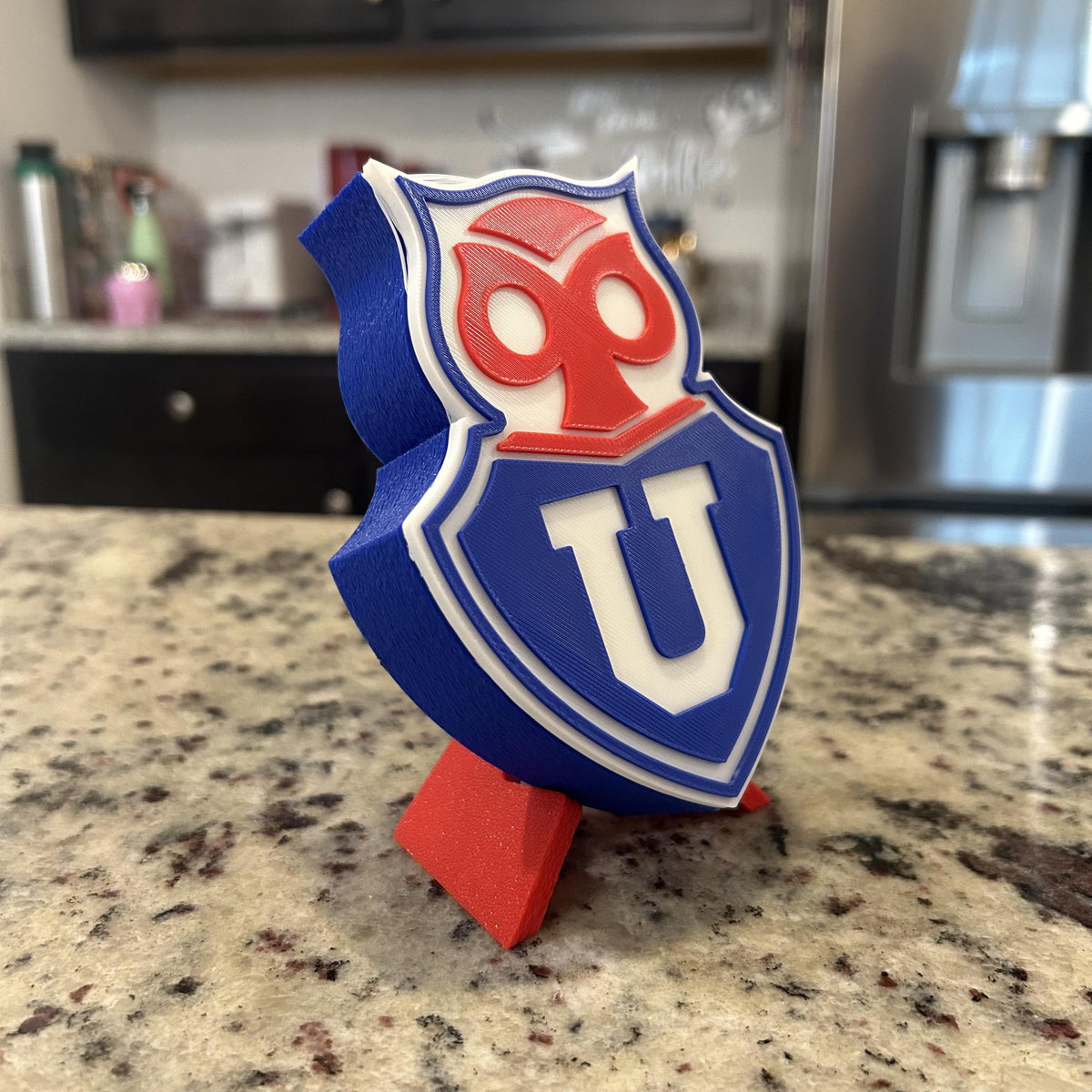 Universidad de Chile 3D Printed Crest Display with Stand; 3D printed fan gift, made in USA