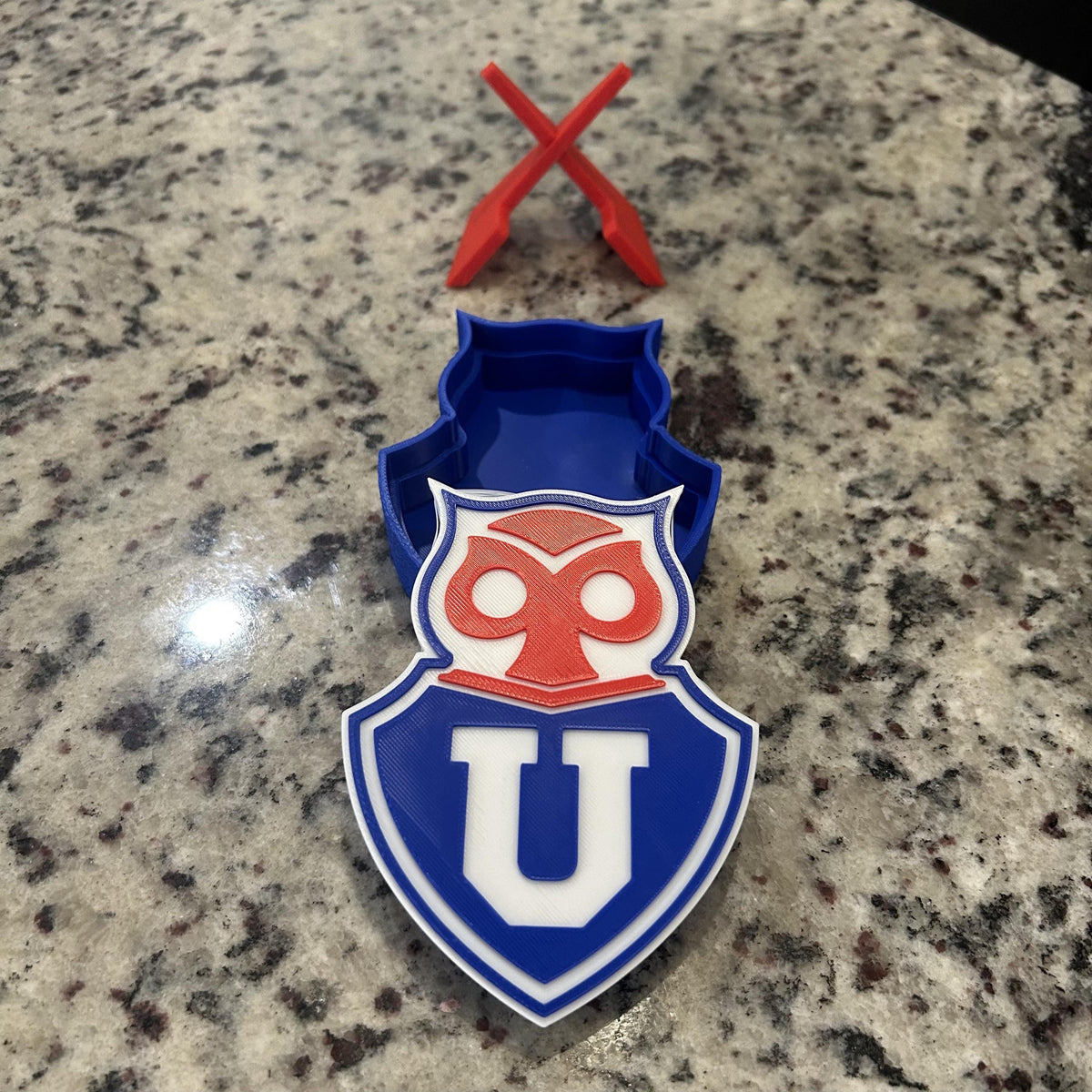 Universidad de Chile 3D Printed Crest Display with Stand; 3D printed fan gift, made in USA