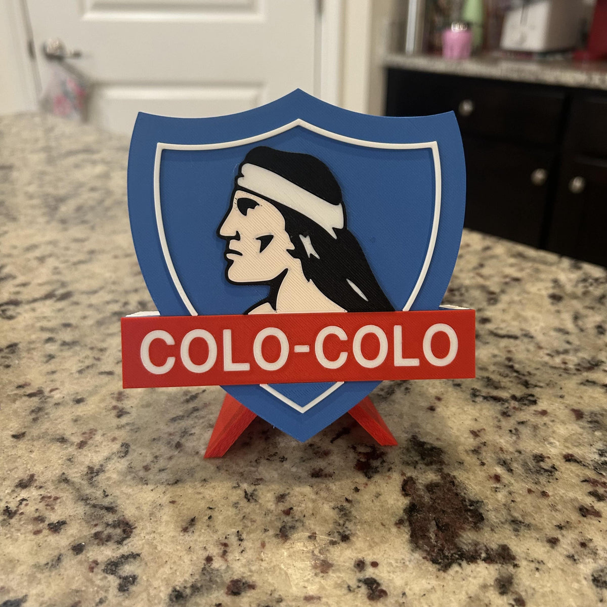 Colo-Colo 3D Printed Crest Display with Stand; 3D printed fan gift, made in USA