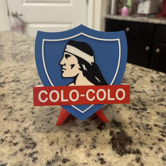 Colo-Colo 3D Printed Crest Display with Stand; 3D printed fan gift, made in USA