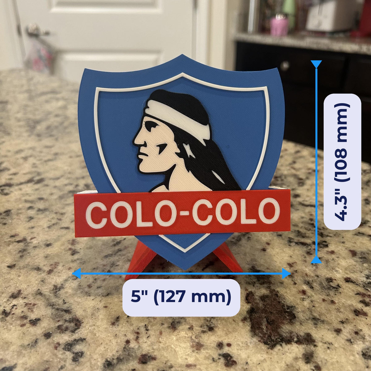 Colo-Colo 3D Printed Crest Display with Stand; 3D printed fan gift, made in USA