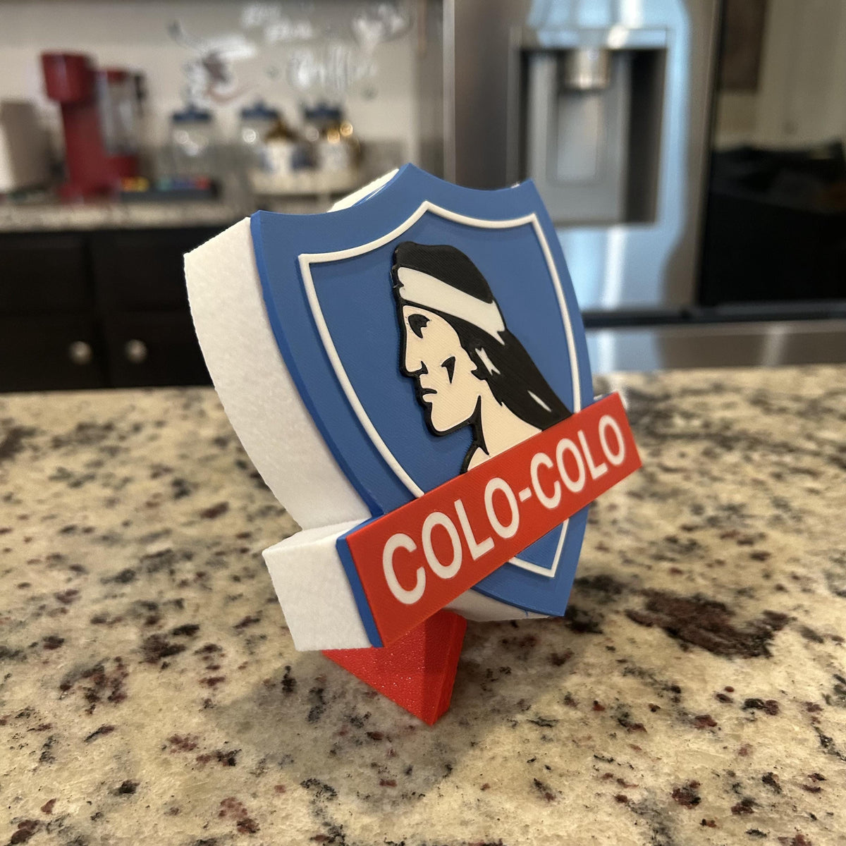 Colo-Colo 3D Printed Crest Display with Stand; 3D printed fan gift, made in USA