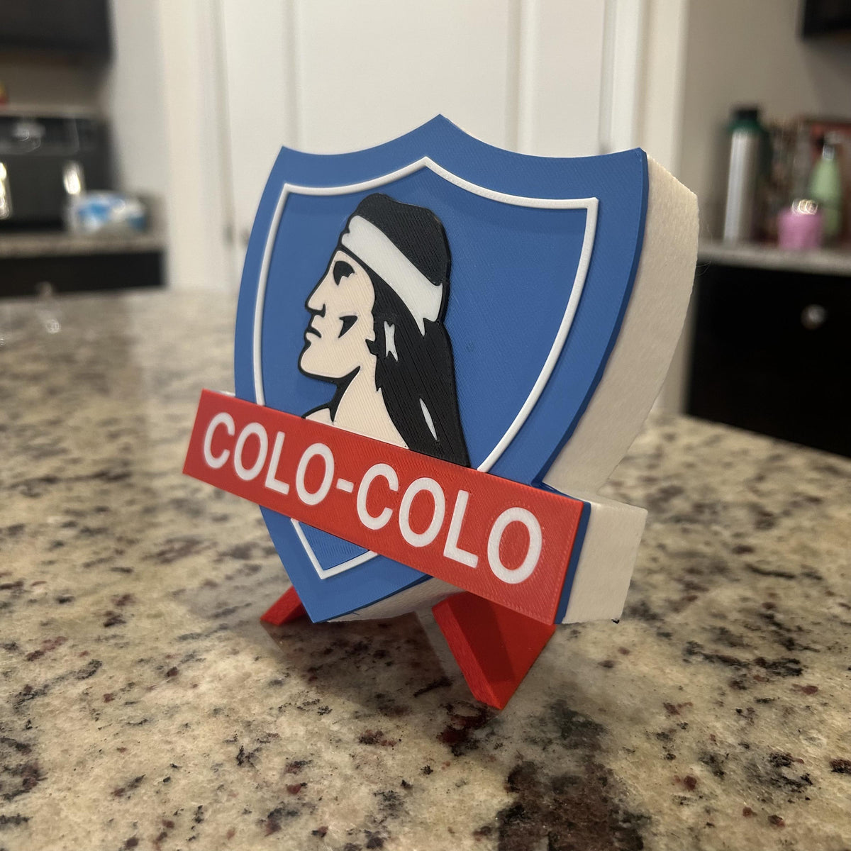 Colo-Colo 3D Printed Crest Display with Stand; 3D printed fan gift, made in USA