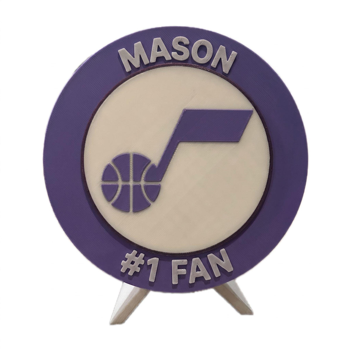 Utah Jazz Personalized Roundel Display with Stand & Stash Box; 3D printed fan gift, made in USA