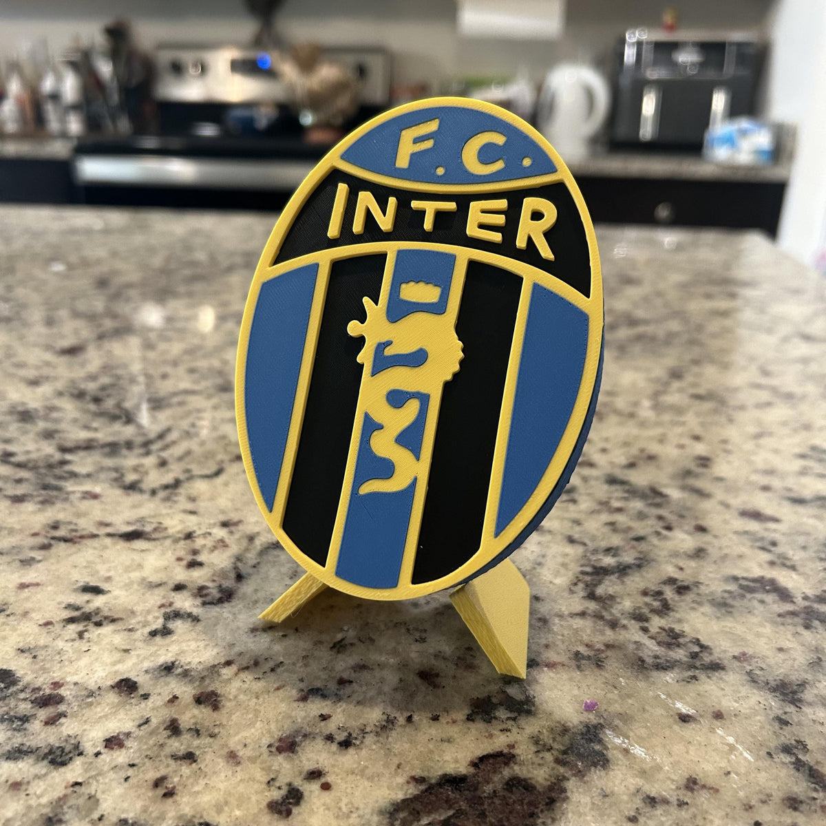 Inter Milan Vintage Crest 1960-1963 with stand; 3D printed fan gift, made in USA