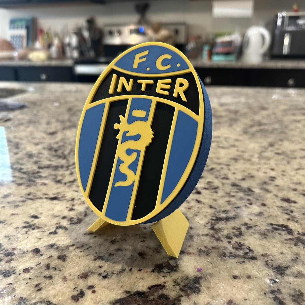 Inter Milan Vintage Crest 1960-1963 with stand; 3D printed fan gift, made in USA