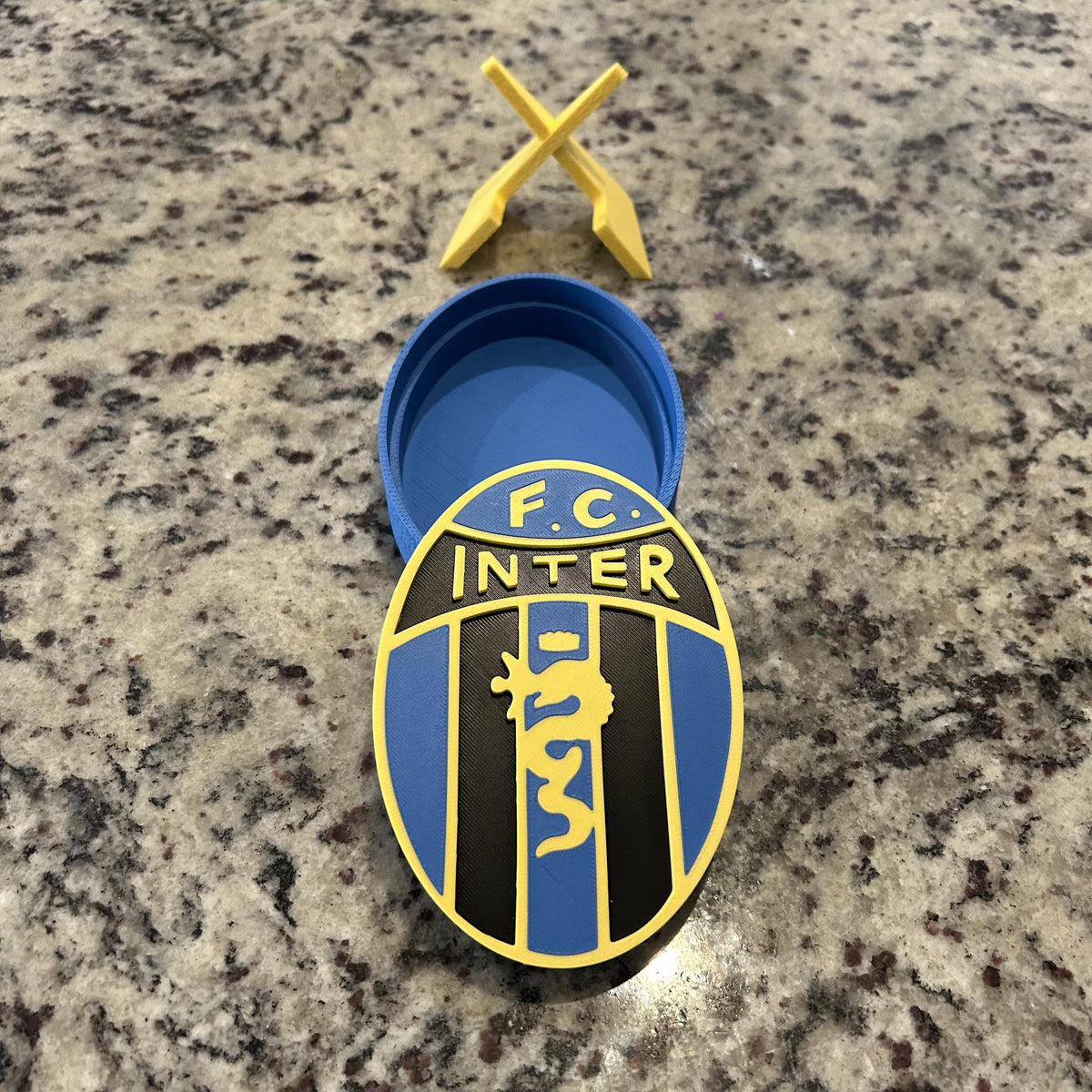 Inter Milan Vintage Crest 1960-1963 with stand; 3D printed fan gift, made in USA