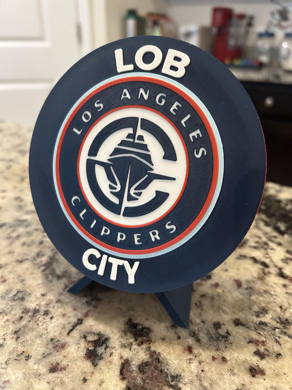 Los Angeles Clippers Personalized Roundel Display with Stand & Stash Box; 3D printed fan gift, made in USA