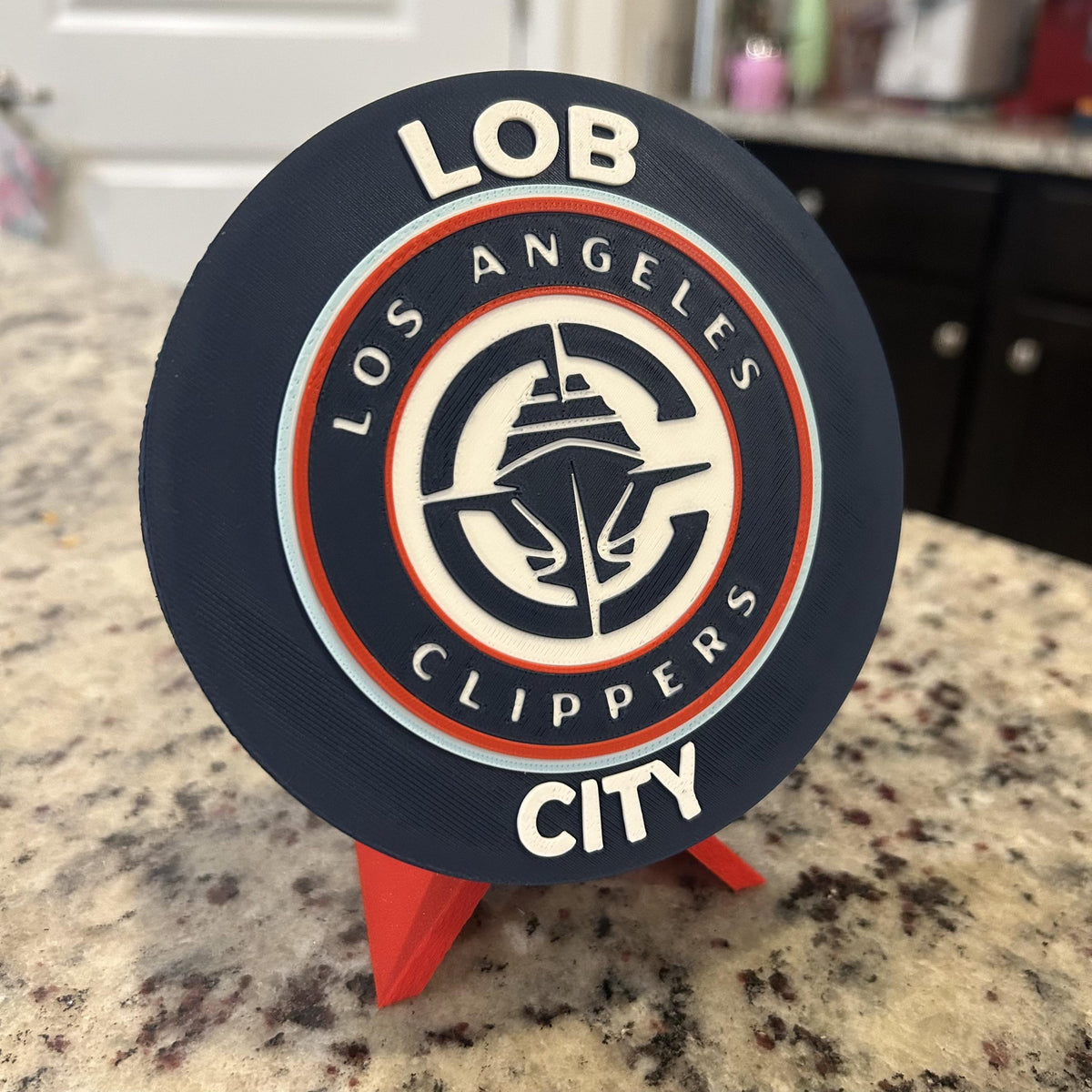 Los Angeles Clippers Personalized Roundel Display with Stand & Stash Box; 3D printed fan gift, made in USA
