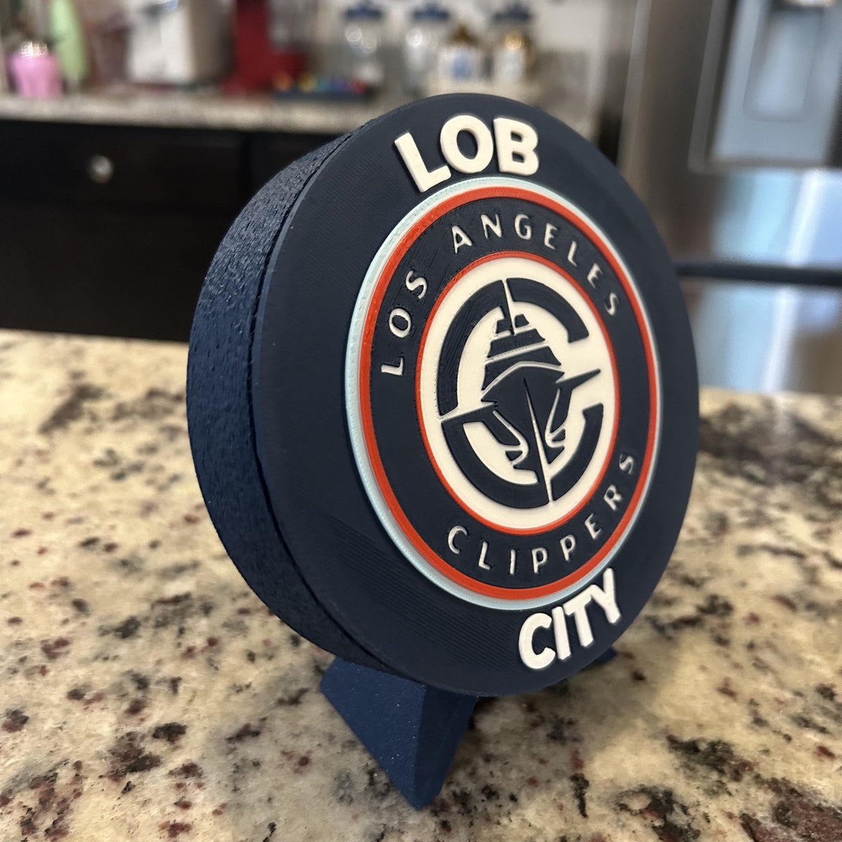 Los Angeles Clippers Personalized Roundel Display with Stand & Stash Box; 3D printed fan gift, made in USA
