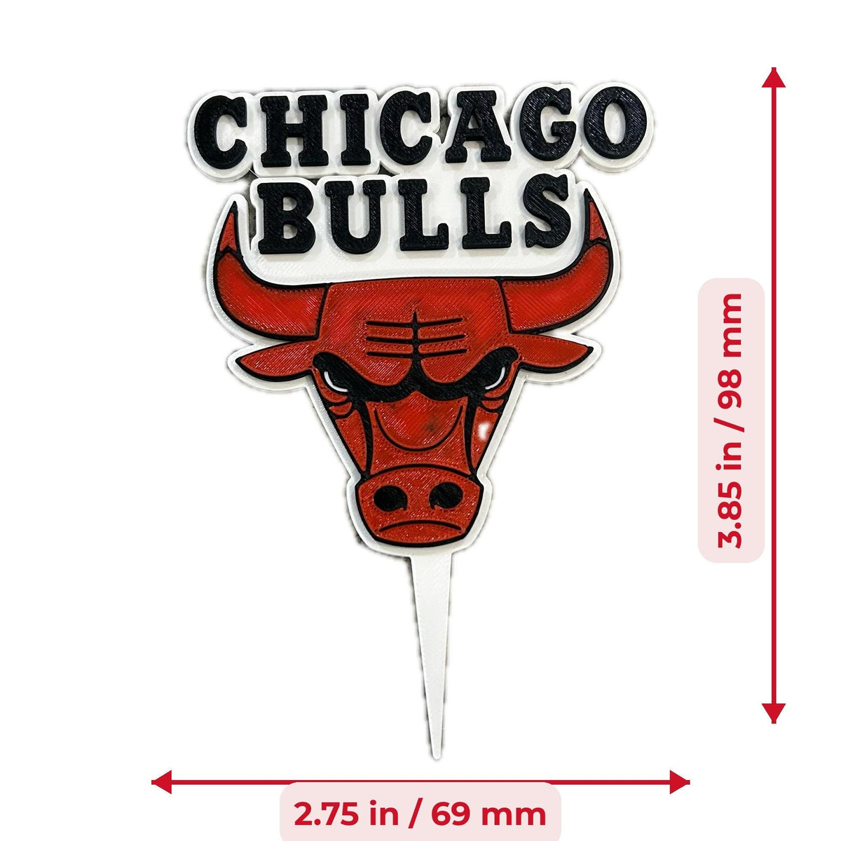 Chicago Bulls 3D printed cake topper and cupcake toppers, food-grade PETG Bulls logo, NBA basketball birthday party decoration, made in USA
