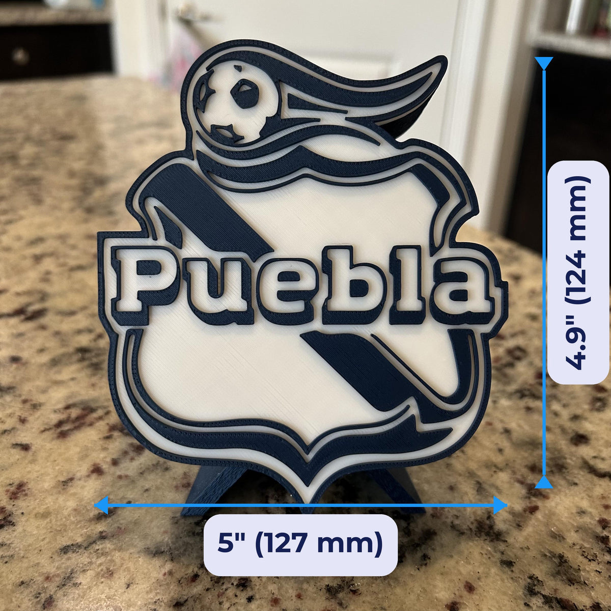 Club Puebla 3D Printed Crest Display with Stand; 3D printed fan gift, made in USA