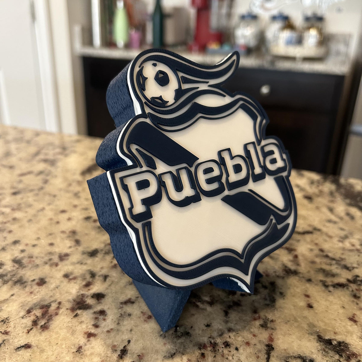 Club Puebla 3D Printed Crest Display with Stand; 3D printed fan gift, made in USA