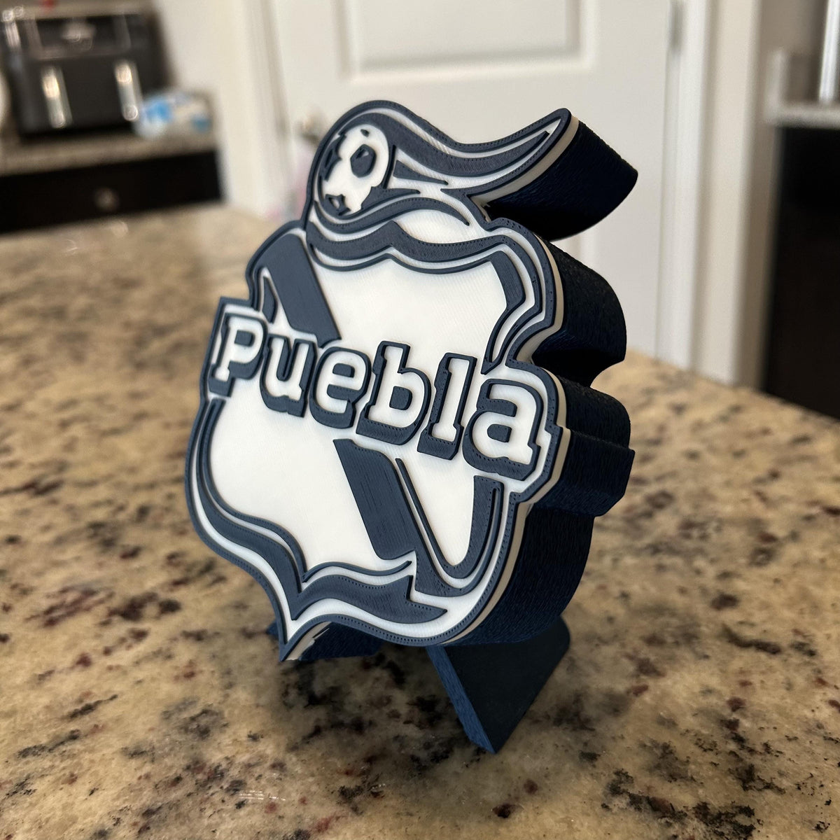 Club Puebla 3D Printed Crest Display with Stand; 3D printed fan gift, made in USA