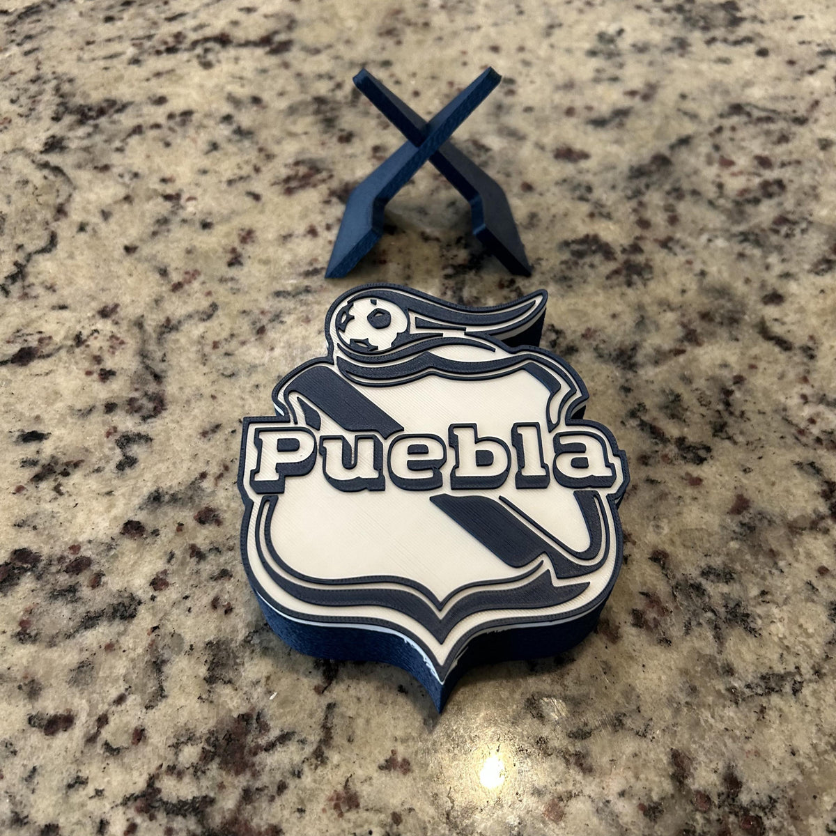 Club Puebla 3D Printed Crest Display with Stand; 3D printed fan gift, made in USA