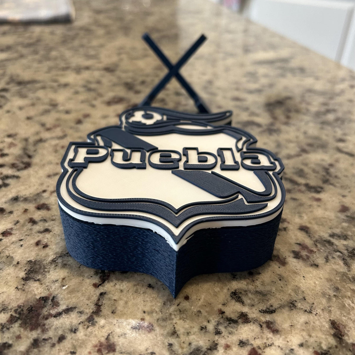 Club Puebla 3D Printed Crest Display with Stand; 3D printed fan gift, made in USA