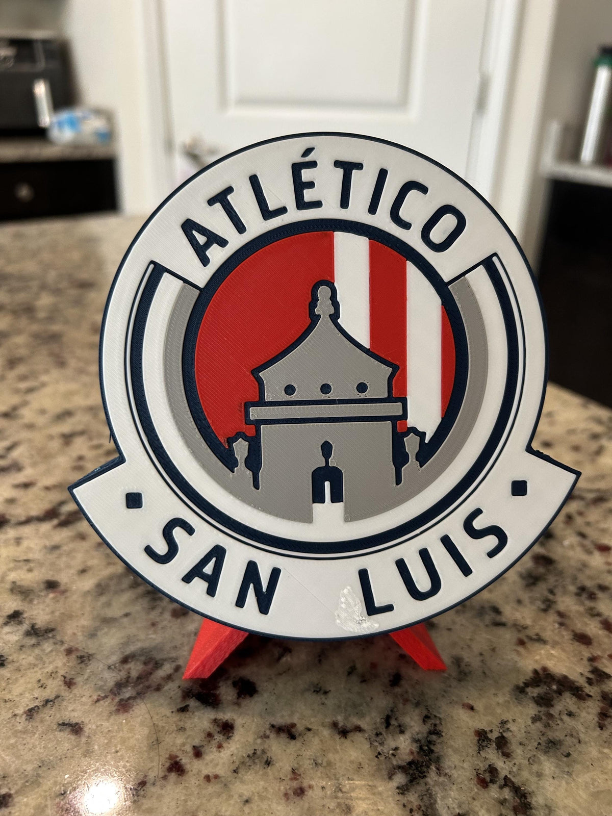 Atletico de San Luis 3D Printed Crest Display with stand; 3D printed fan gift, made in USA