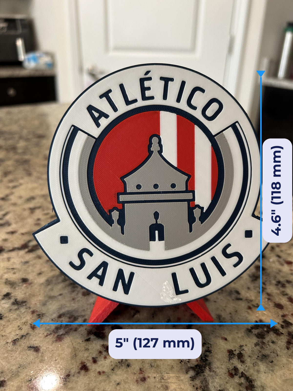Atletico de San Luis 3D Printed Crest Display with stand; 3D printed fan gift, made in USA
