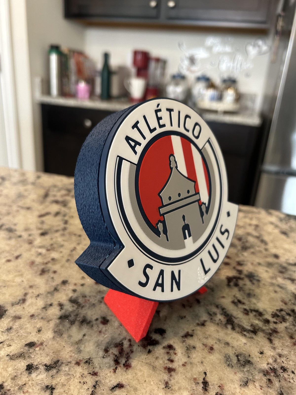 Atletico de San Luis 3D Printed Crest Display with stand; 3D printed fan gift, made in USA