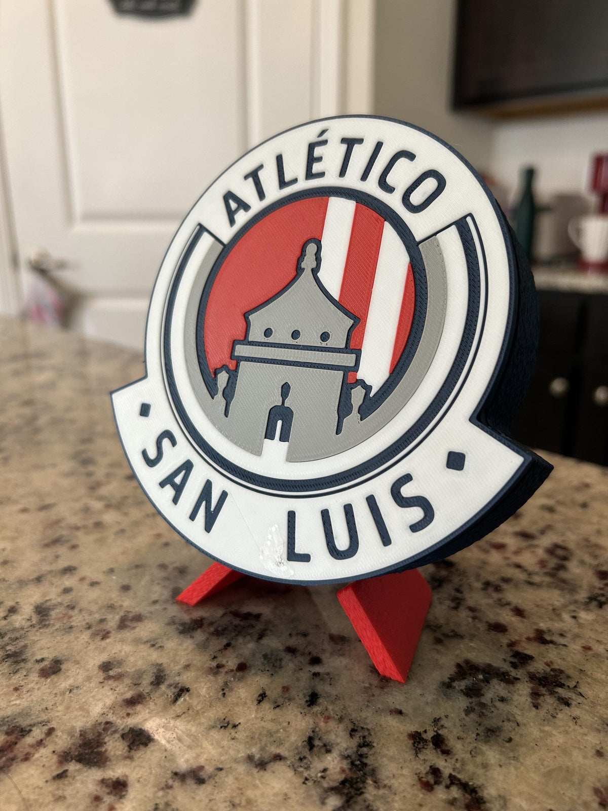 Atletico de San Luis 3D Printed Crest Display with stand; 3D printed fan gift, made in USA
