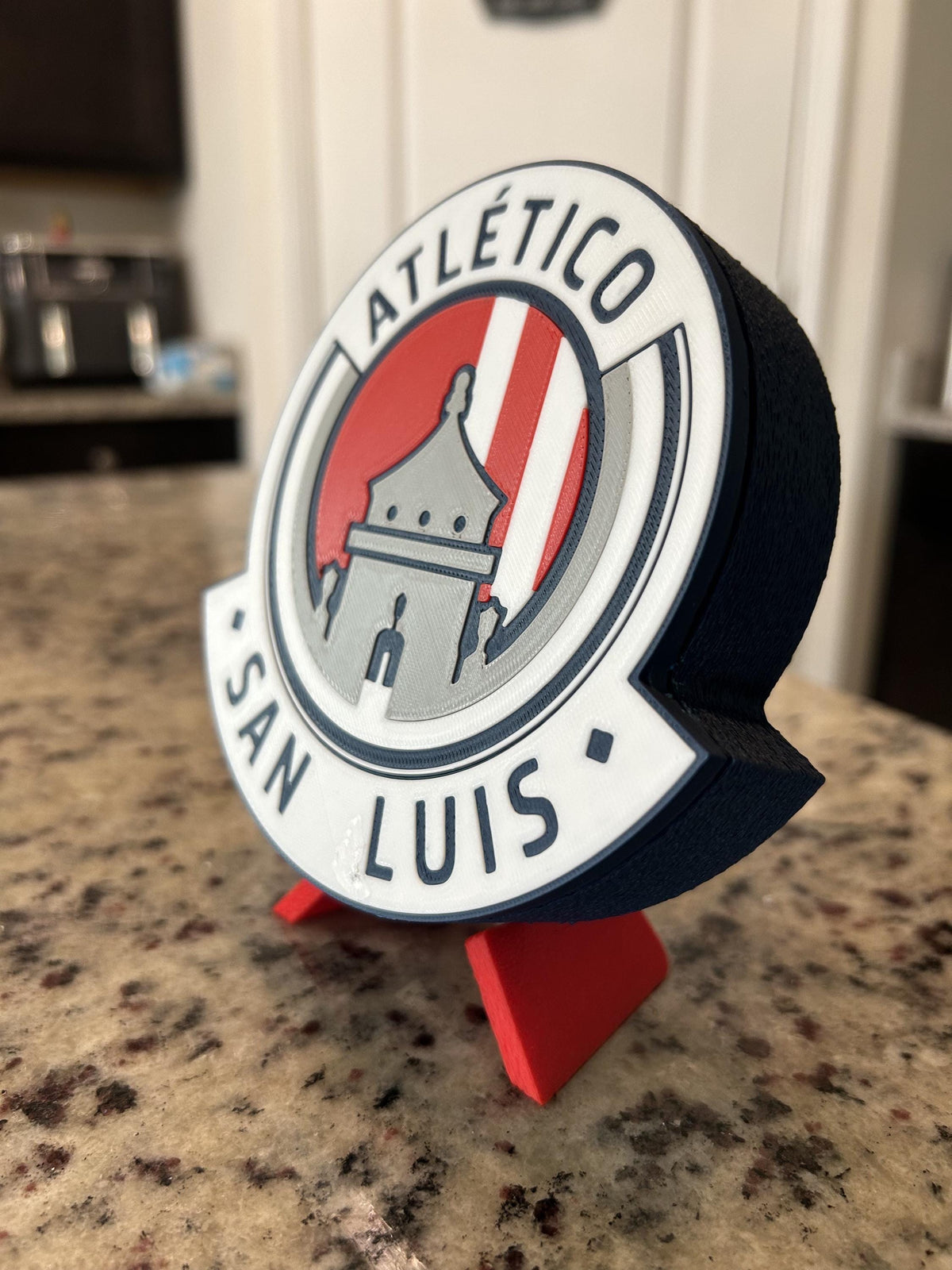 Atletico de San Luis 3D Printed Crest Display with stand; 3D printed fan gift, made in USA
