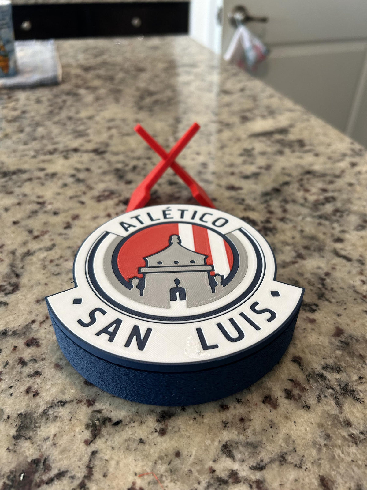 Atletico de San Luis 3D Printed Crest Display with stand; 3D printed fan gift, made in USA