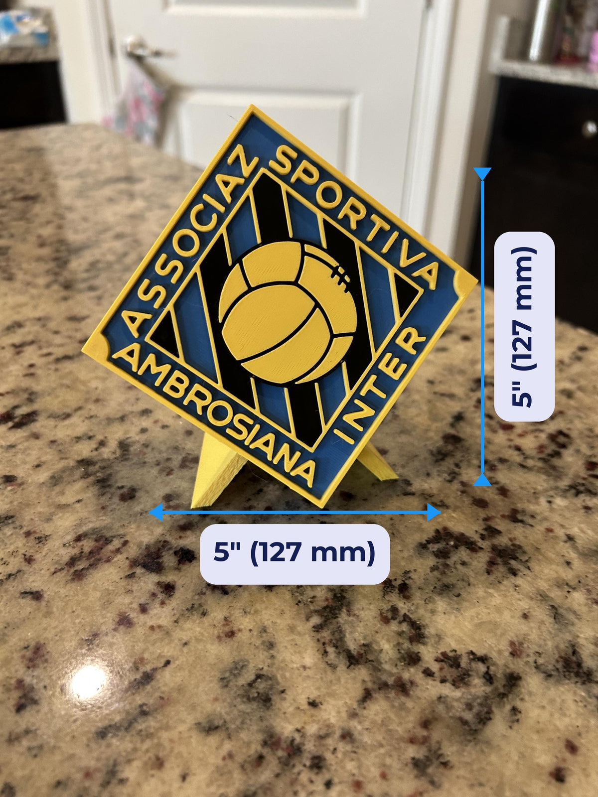 Inter Milan Vintage Crest 1933-1945 with stand; 3D printed fan gift, made in USA