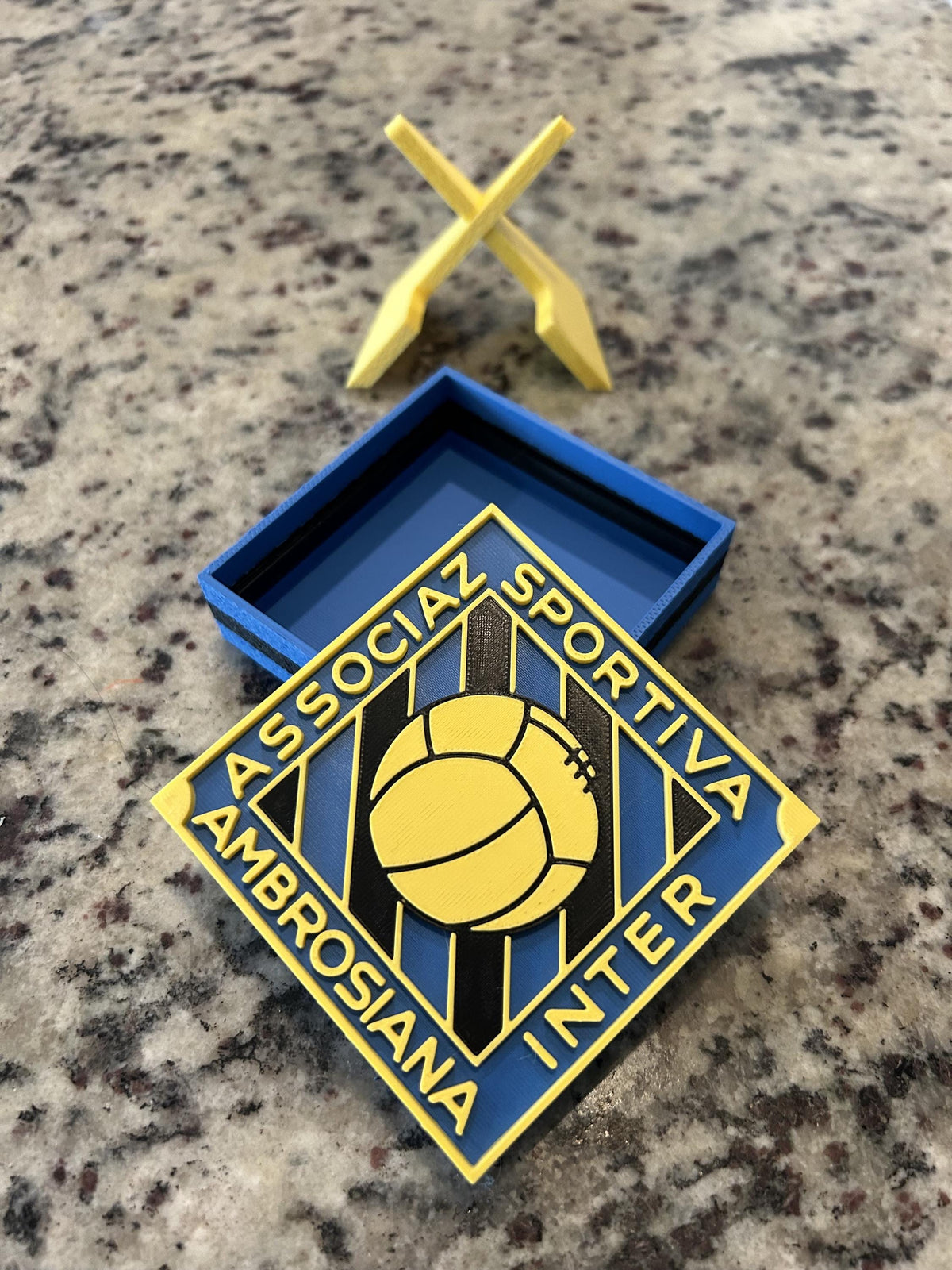 Inter Milan Vintage Crest 1933-1945 with stand; 3D printed fan gift, made in USA