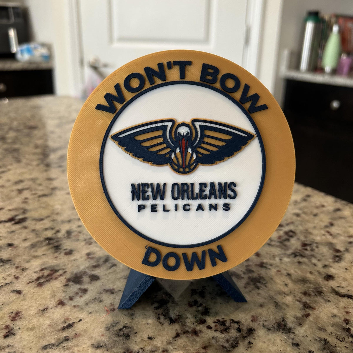 New Orleans Pelicans Personalized Roundel Display with Stand; 3D printed fan gift, made in USA