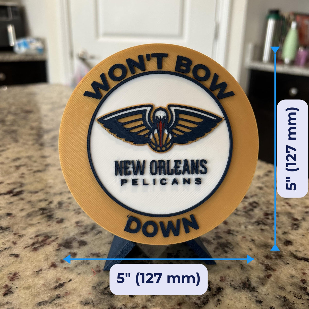 New Orleans Pelicans Personalized Roundel Display with Stand; 3D printed fan gift, made in USA