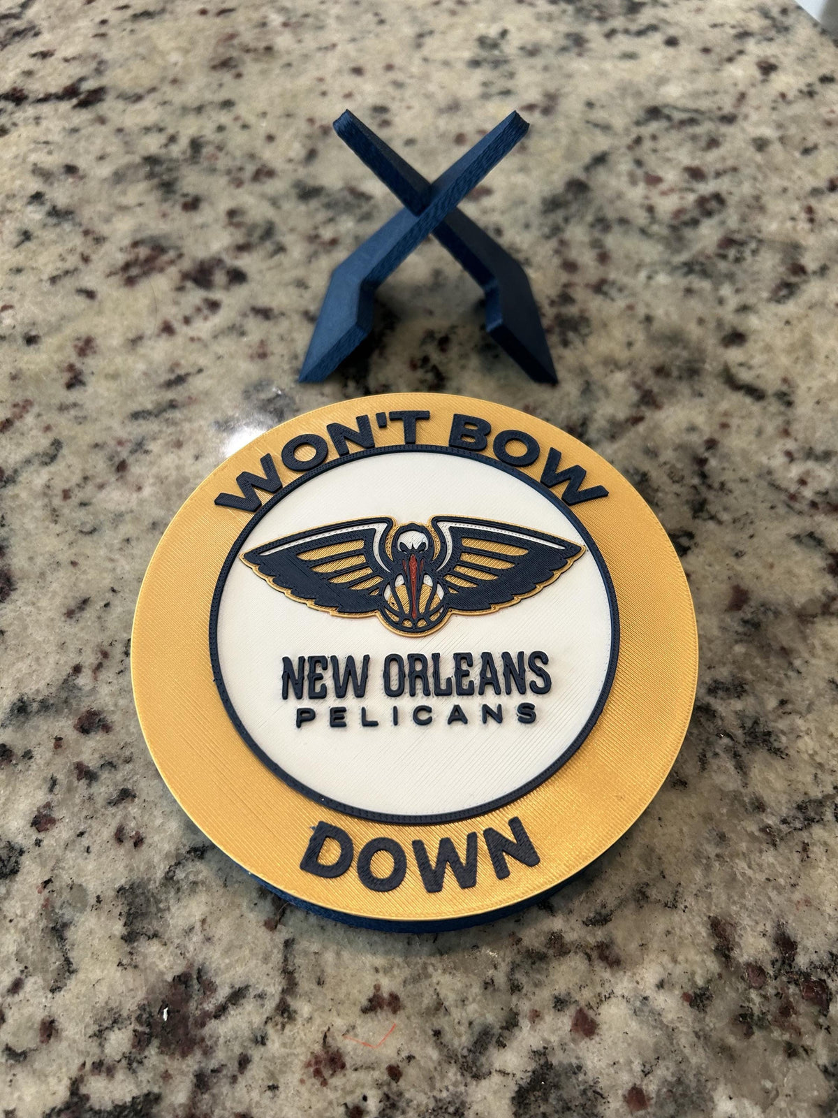 New Orleans Pelicans Personalized Roundel Display with Stand; 3D printed fan gift, made in USA