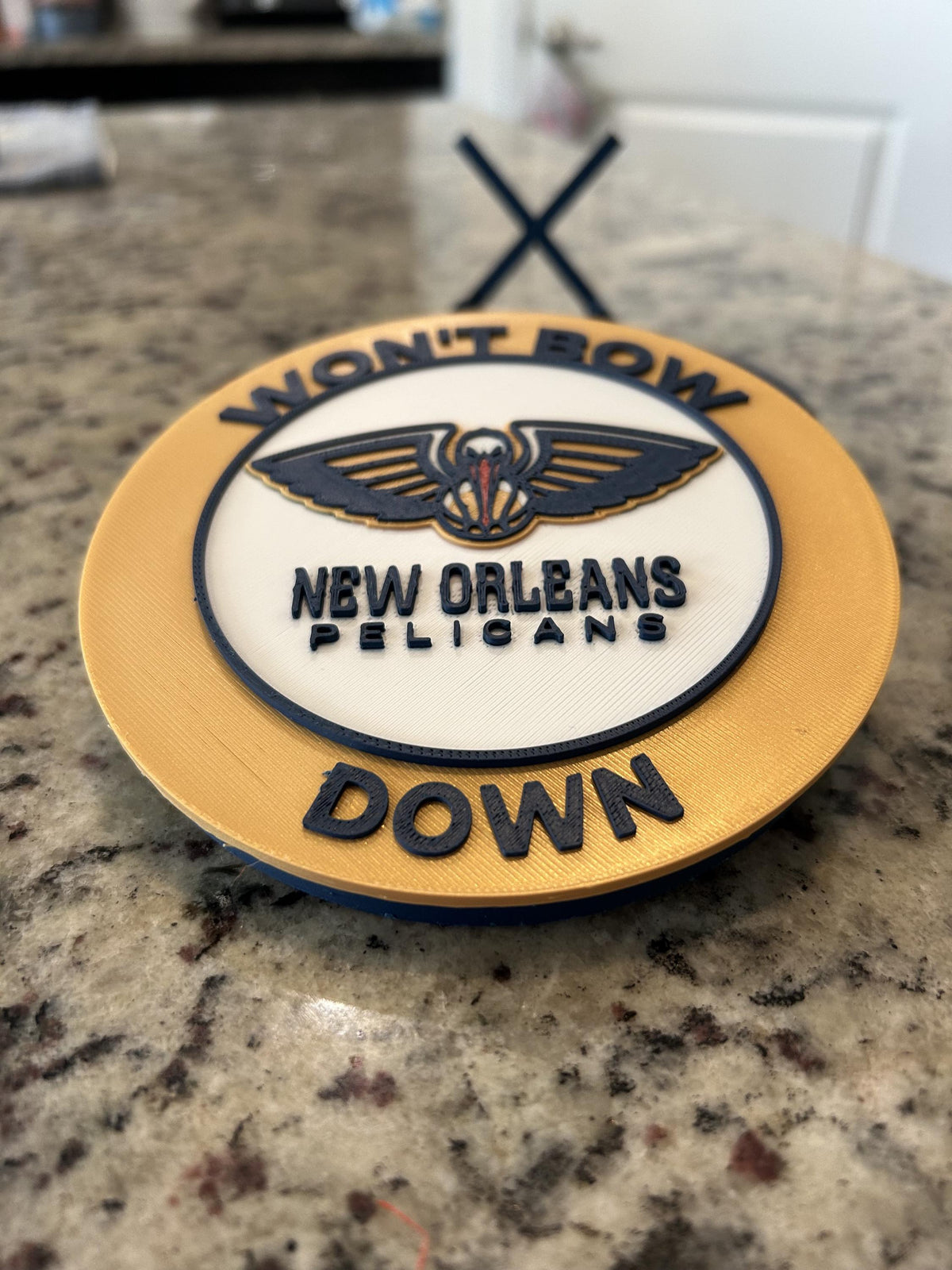 New Orleans Pelicans Personalized Roundel Display with Stand; 3D printed fan gift, made in USA