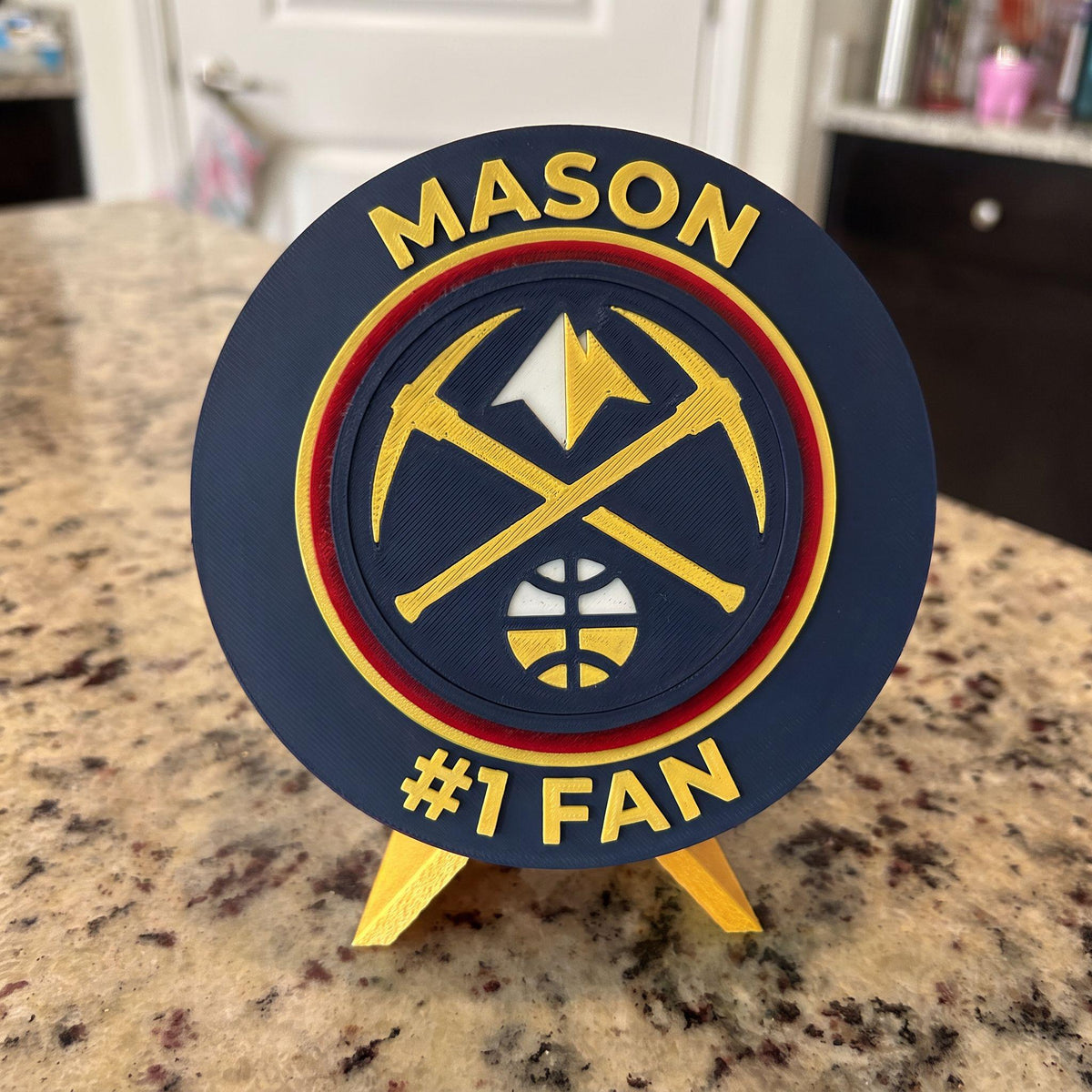 Denver Nuggets Personalized Roundel Display with Stand; 3D printed fan gift, made in USA