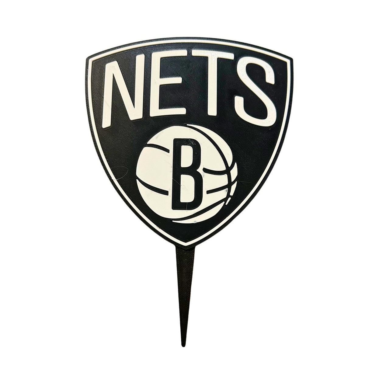 Brooklyn Nets 3D printed cake topper, food-grade PETG black and white Nets shield, NBA basketball birthday party decoration, made in USA