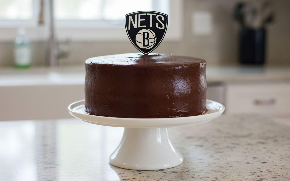 Brooklyn Nets 3D printed cake topper, food-grade PETG black and white Nets shield, NBA basketball birthday party decoration, made in USA