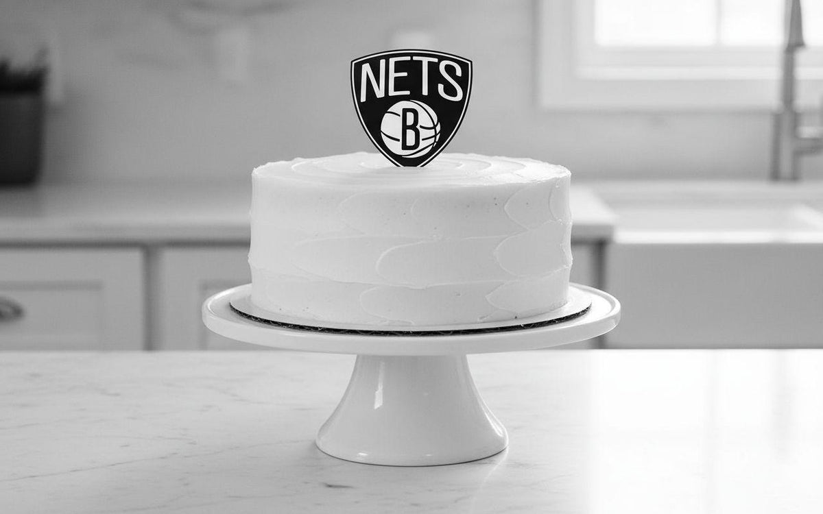 Brooklyn Nets 3D printed cake topper, food-grade PETG black and white Nets shield, NBA basketball birthday party decoration, made in USA