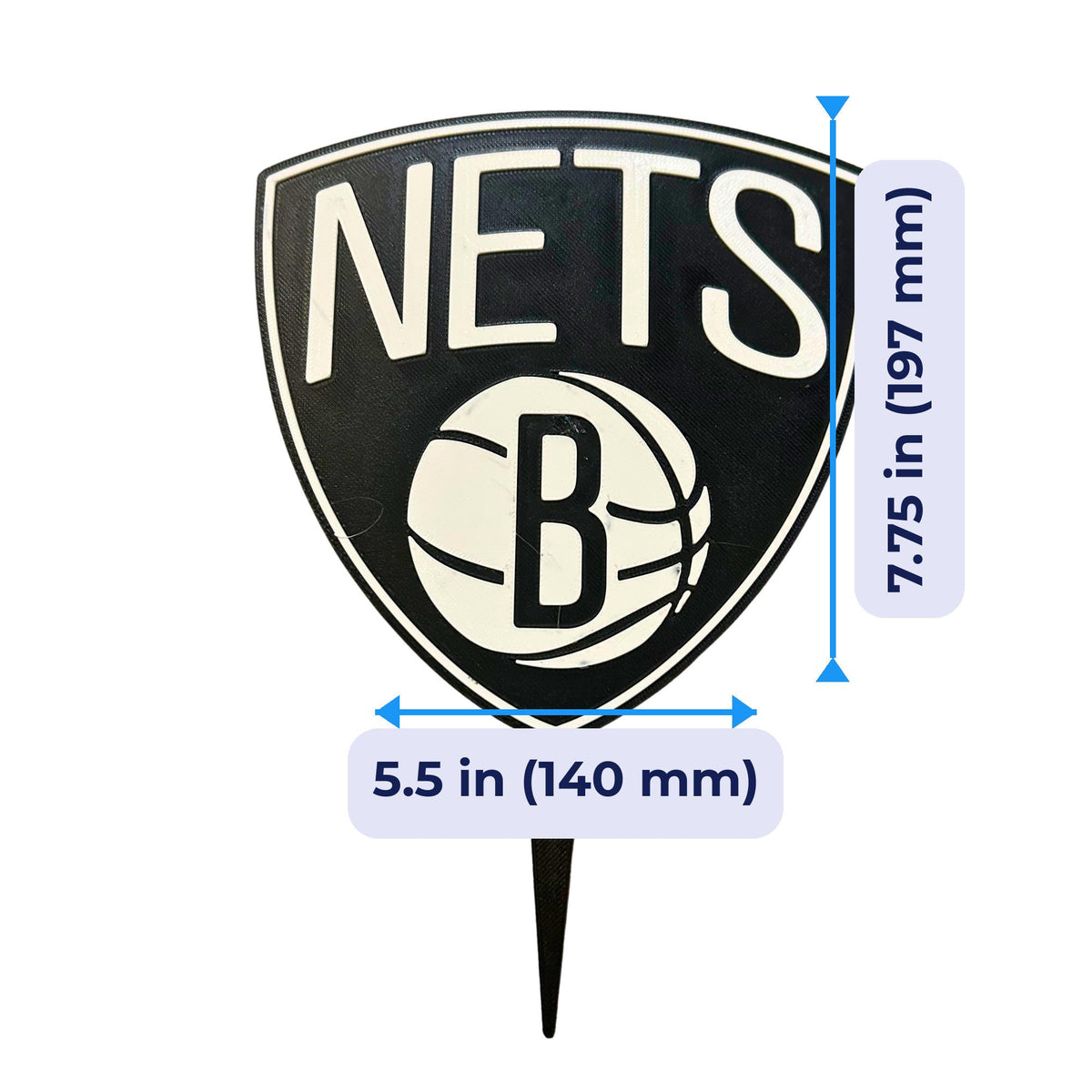 Brooklyn Nets 3D printed cake topper, food-grade PETG black and white Nets shield, NBA basketball birthday party decoration, made in USA