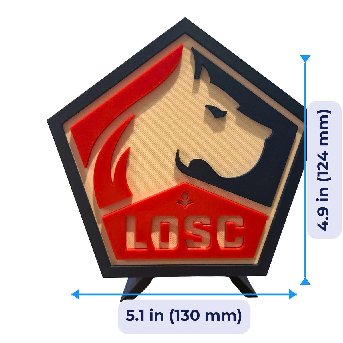 3D Printed Lille LOSC Crest Display with Stand; 3D printed fan gift, made in USA