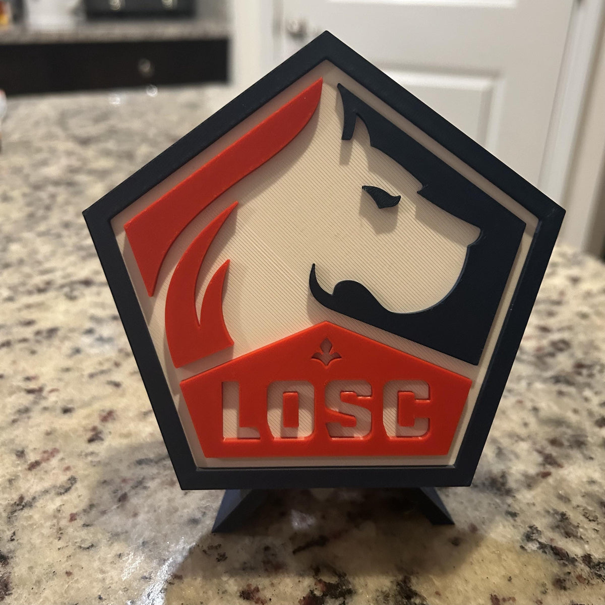 3D Printed Lille LOSC Crest Display with Stand; 3D printed fan gift, made in USA