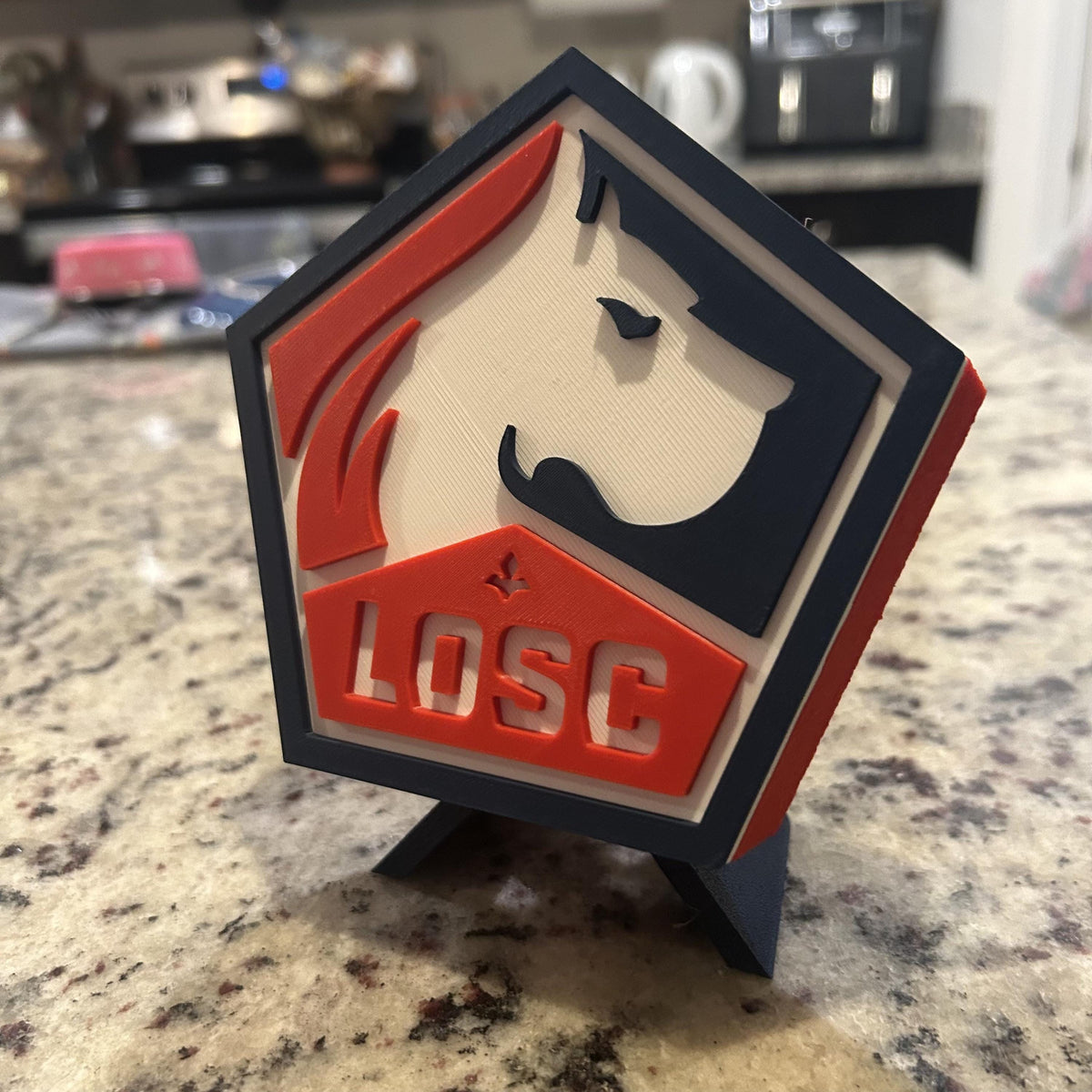 3D Printed Lille LOSC Crest Display with Stand; 3D printed fan gift, made in USA