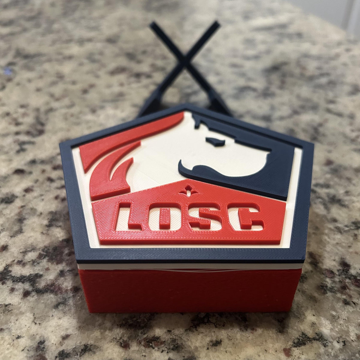 3D Printed Lille LOSC Crest Display with Stand; 3D printed fan gift, made in USA