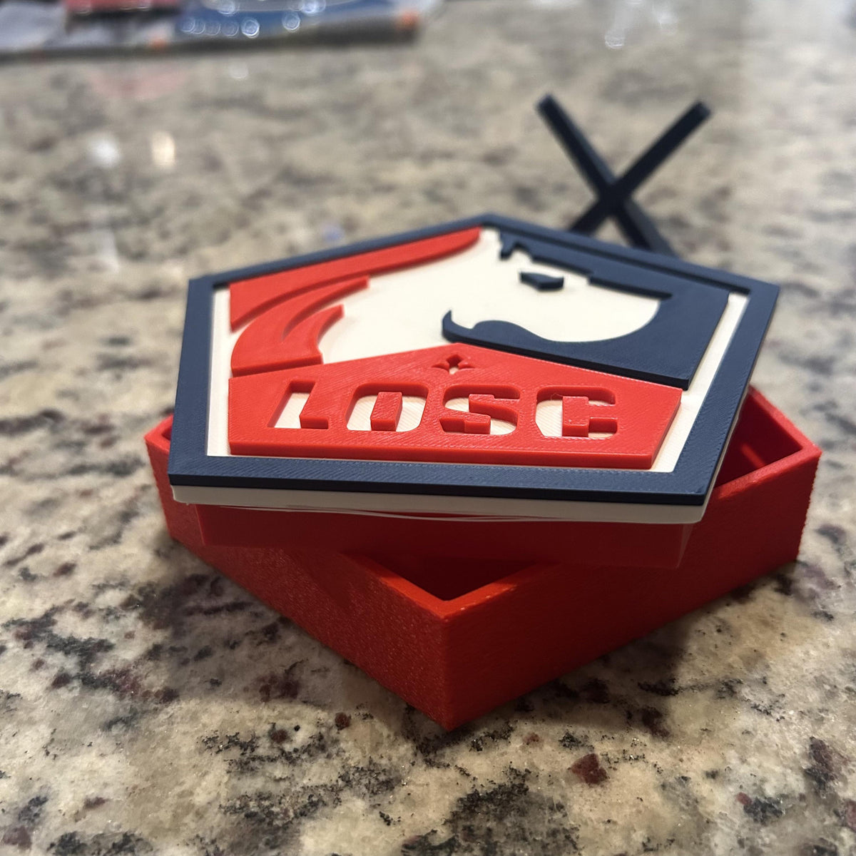 3D Printed Lille LOSC Crest Display with Stand; 3D printed fan gift, made in USA