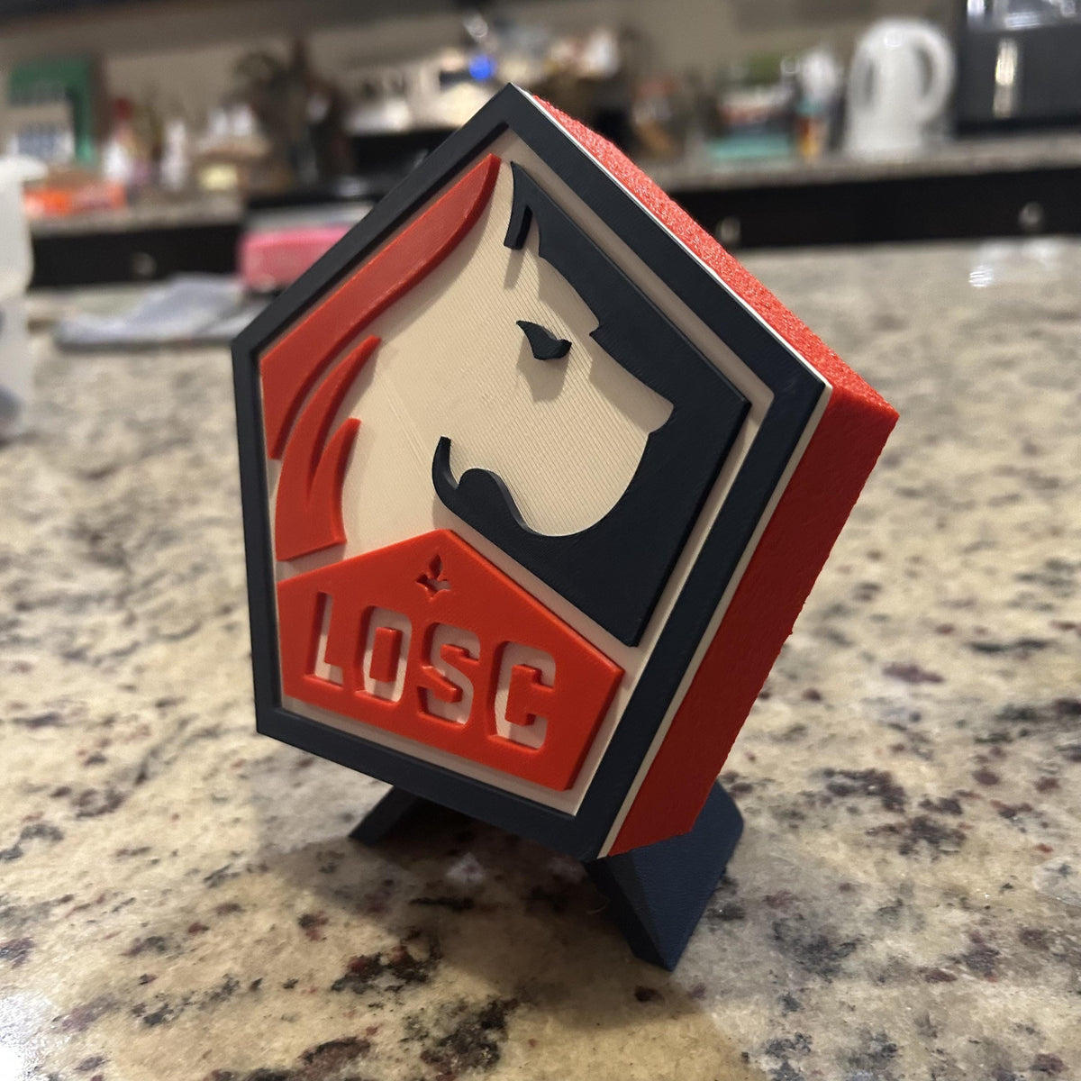 3D Printed Lille LOSC Crest Display with Stand; 3D printed fan gift, made in USA