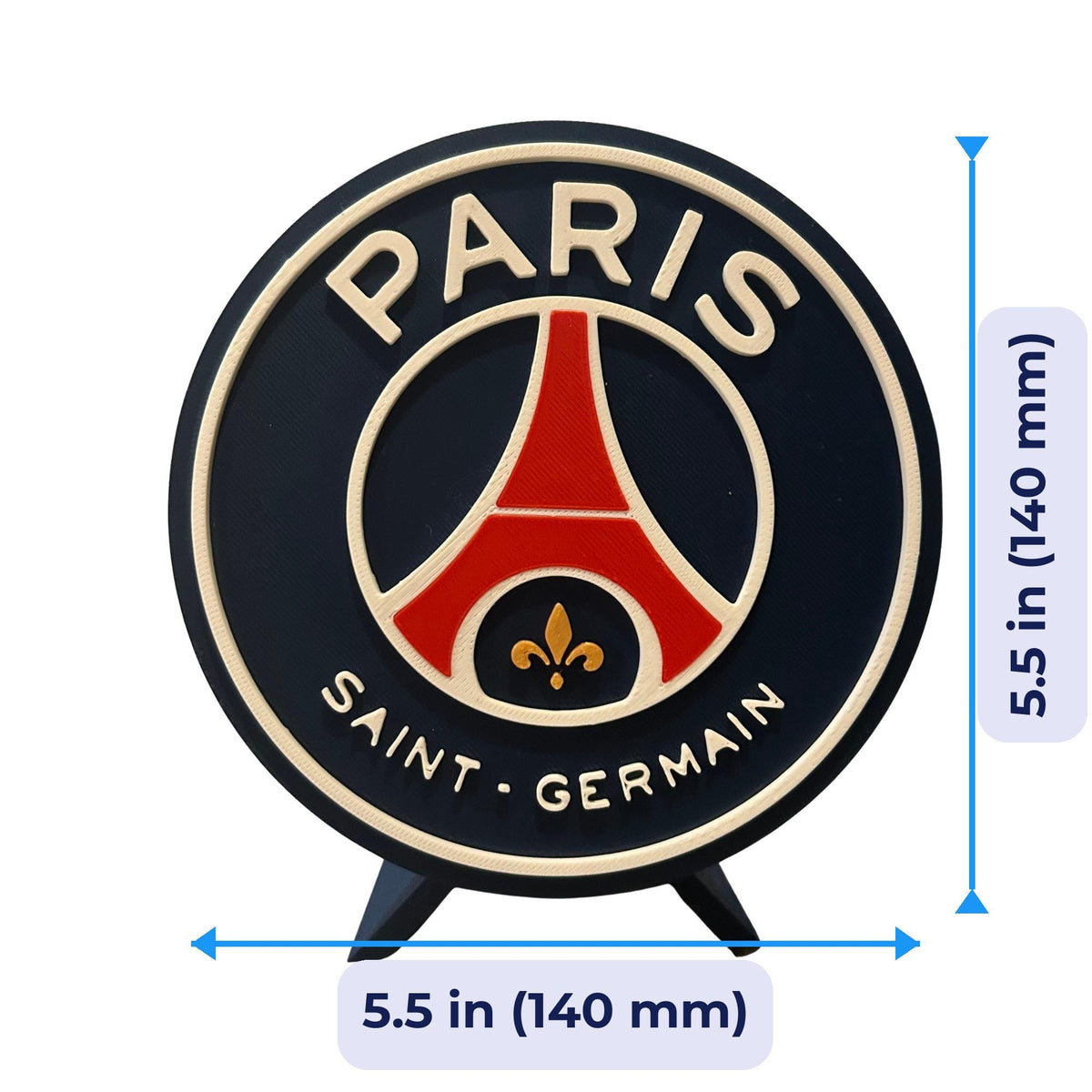 3D Printed Paris Saint-Germain PSG Crest Display with Stand; 3D printed fan gift, made in USA