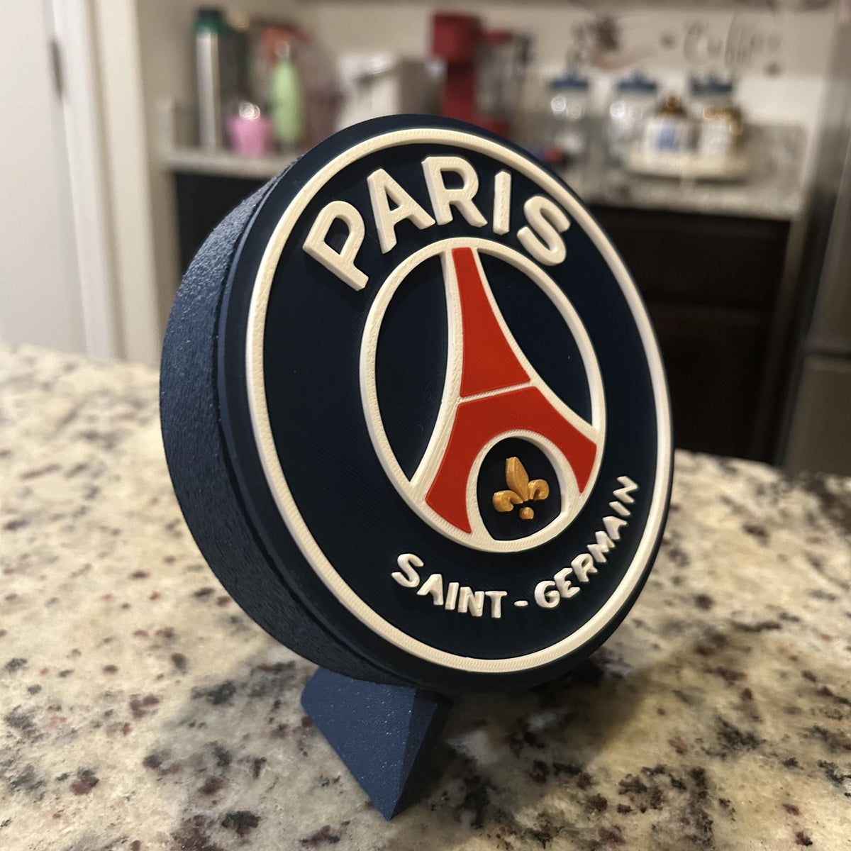 3D Printed Paris Saint-Germain PSG Crest Display with Stand; 3D printed fan gift, made in USA