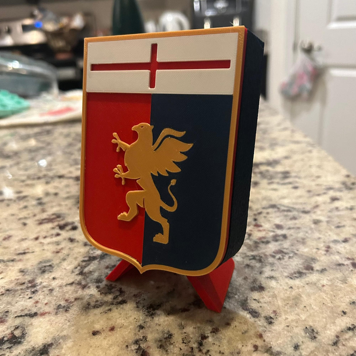 3D Printed Genoa CFC Crest Display with Stand; 3D printed fan gift, made in USA