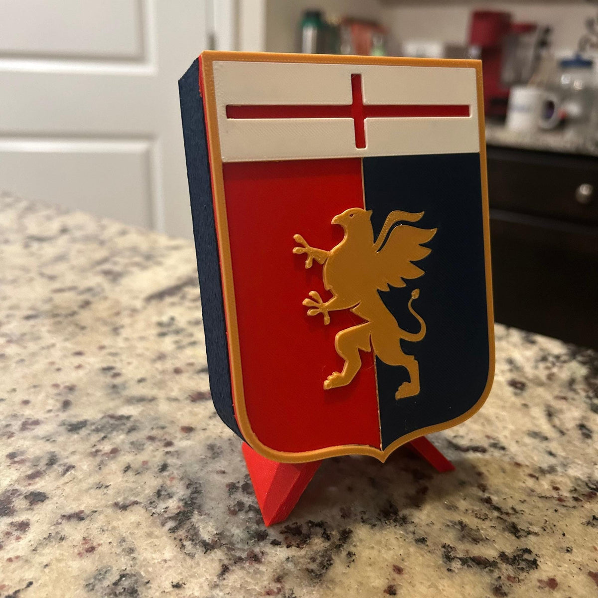 3D Printed Genoa CFC Crest Display with Stand; 3D printed fan gift, made in USA